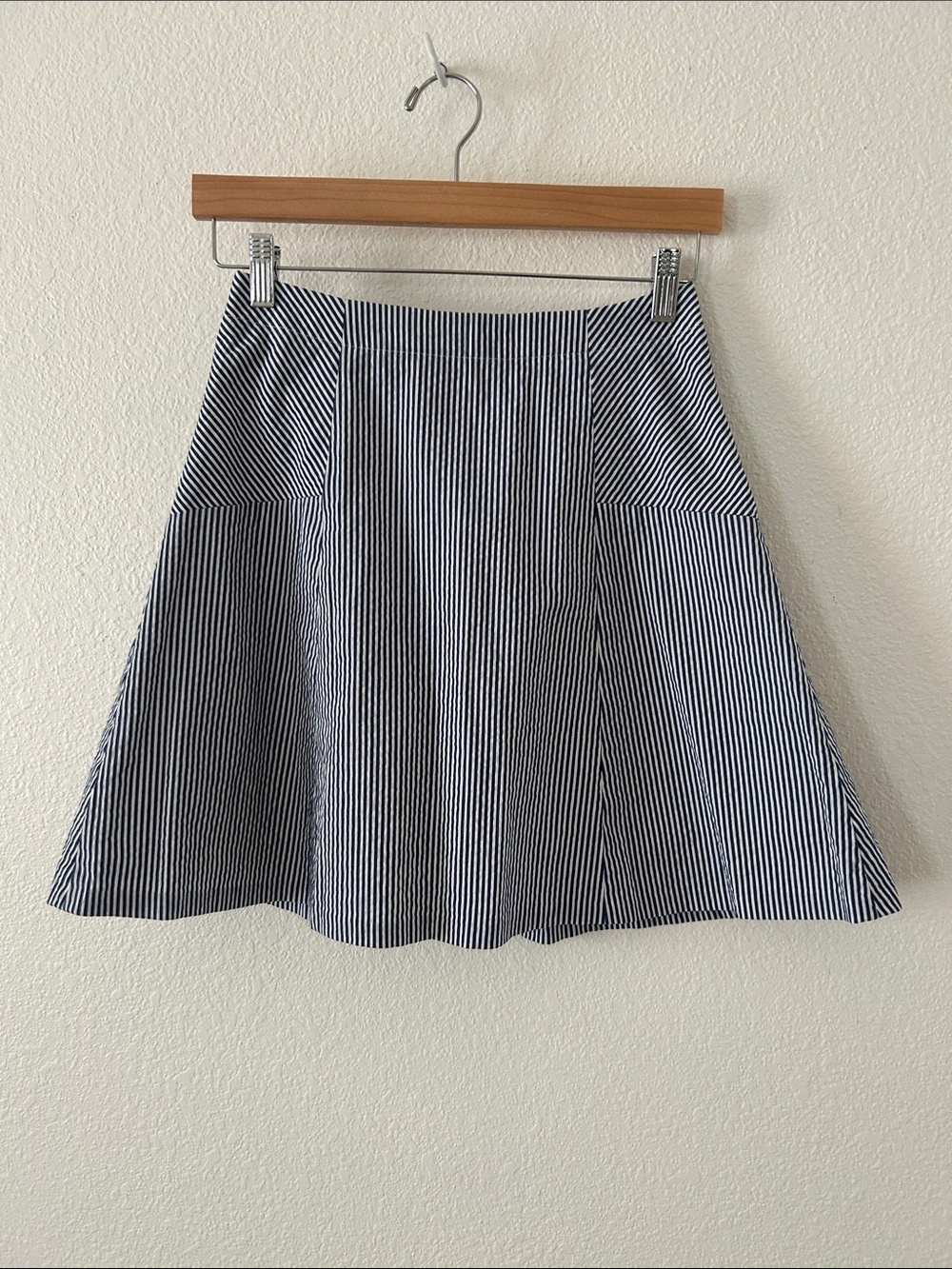 LOFT Navy and White Vertical Stripe A-Line Skirt